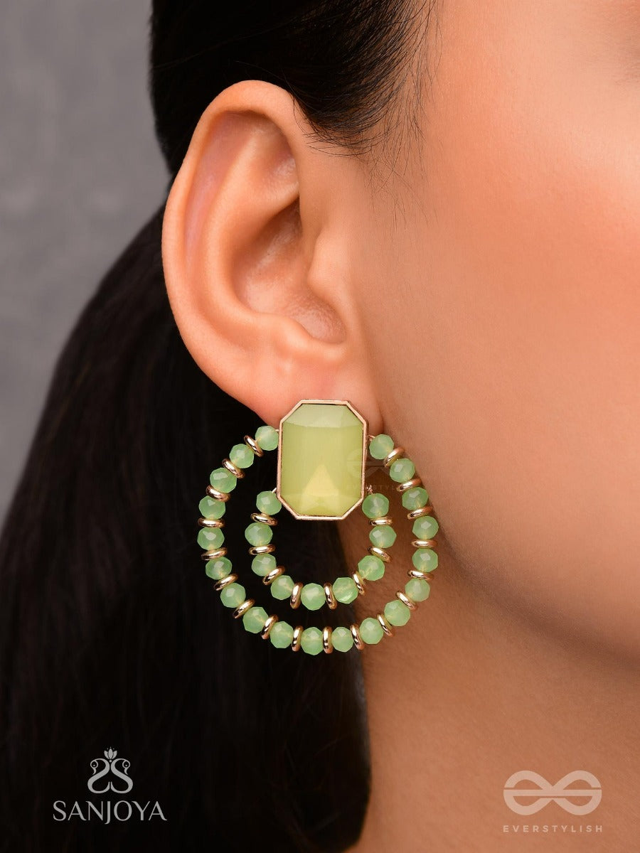 The Whispers Of Crystal - Golden Beaded Earrings (Green)