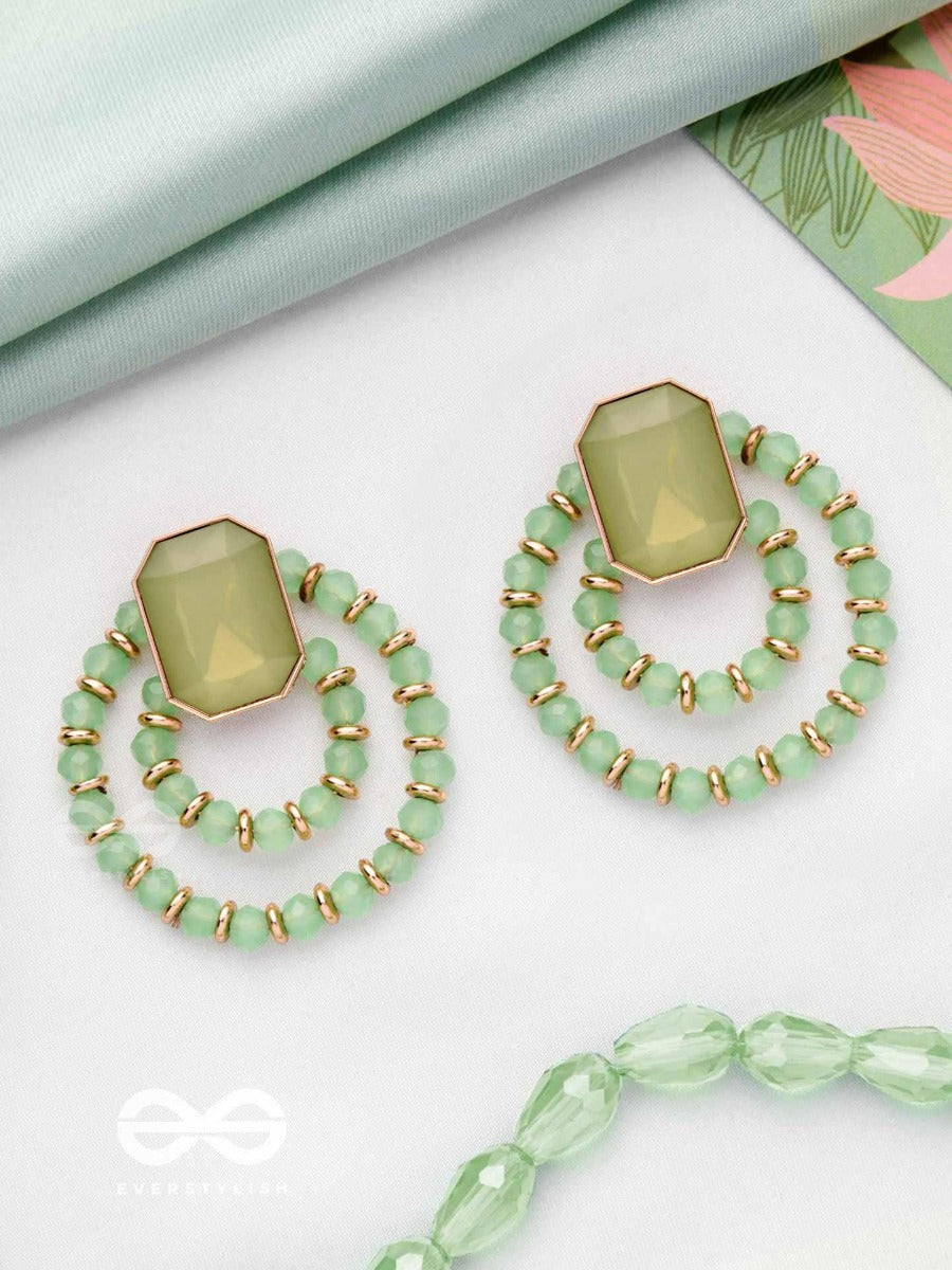 The Whispers Of Crystal - Golden Beaded Earrings (Green)