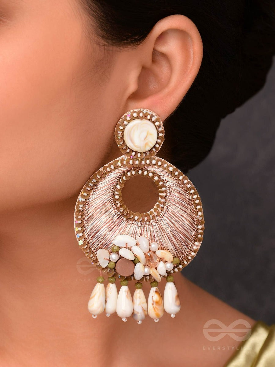 Dharanika - The Earthy Hues - Resham, Beads & Shell Drop Embroidered Earrings