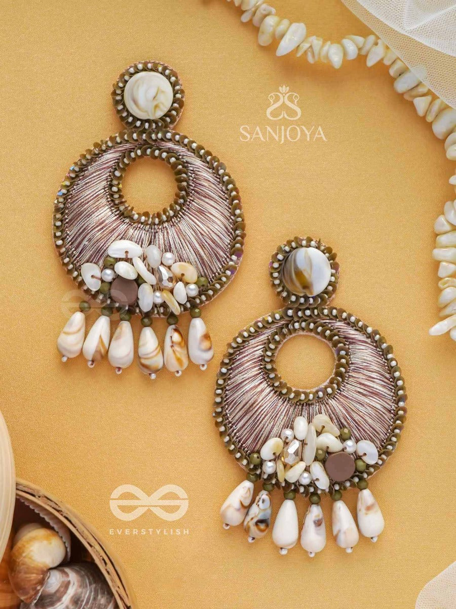 Dharanika - The Earthy Hues - Resham, Beads & Shell Drop Embroidered Earrings
