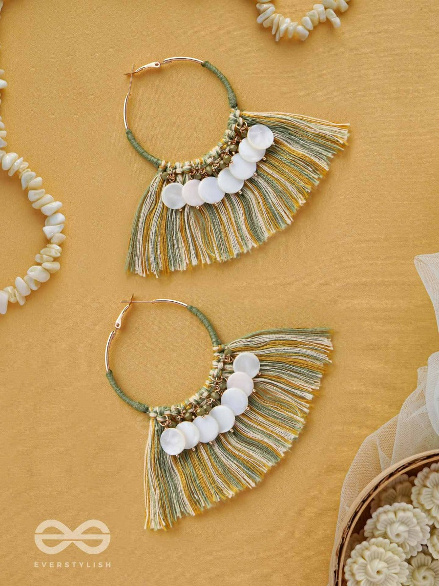 Tatrabhava - The Coastal Carnivals - Beads And Cotton Threads Embroidered Hoop Earrings