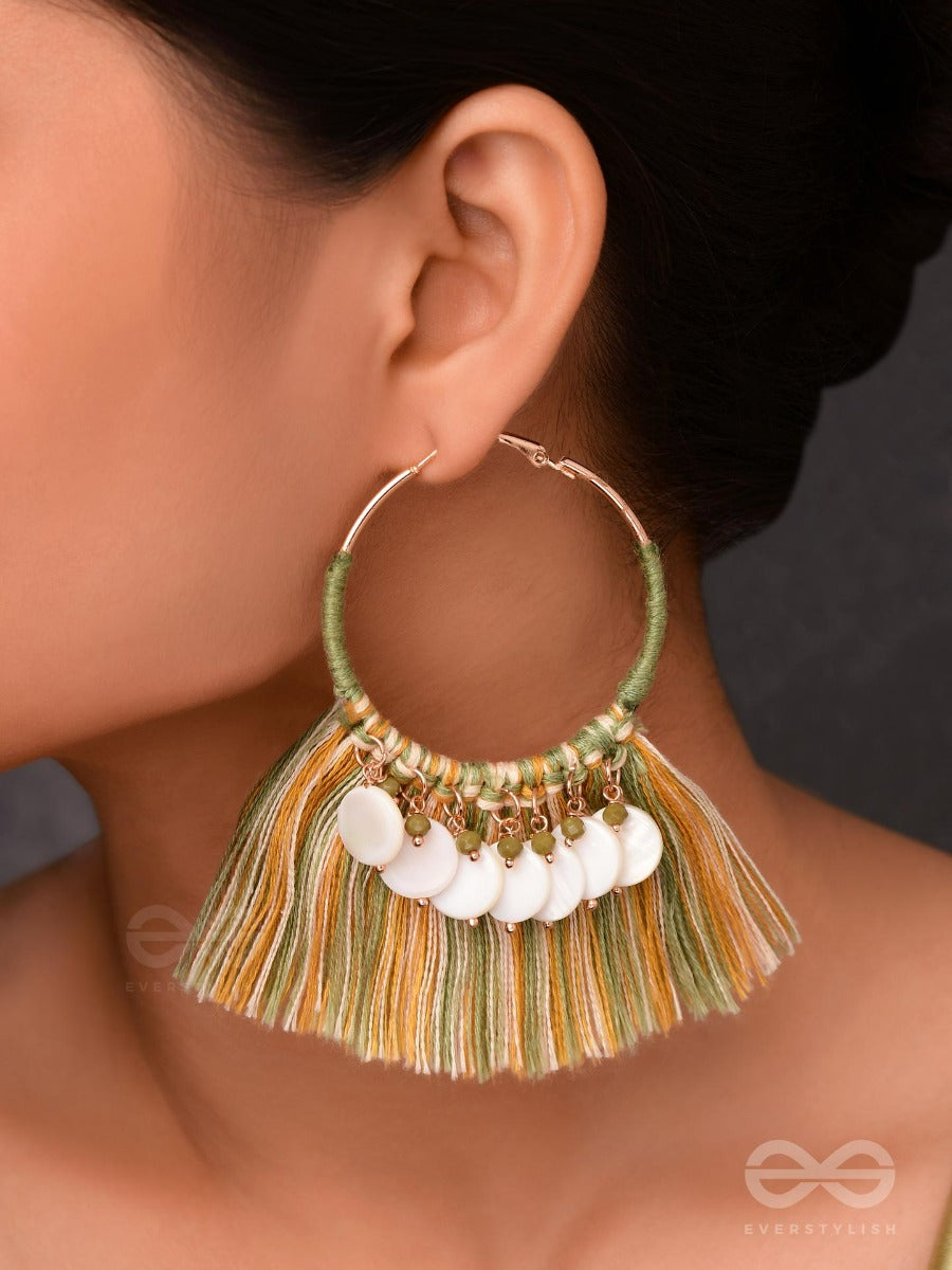 Tatrabhava - The Coastal Carnivals - Beads And Cotton Threads Embroidered Hoop Earrings