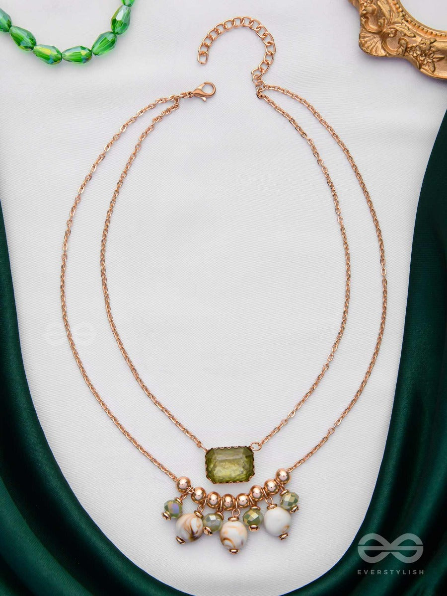 The Earthy Elegance - Green Multilayer Sandstone Neckpiece With Anti-Tarnish Coating