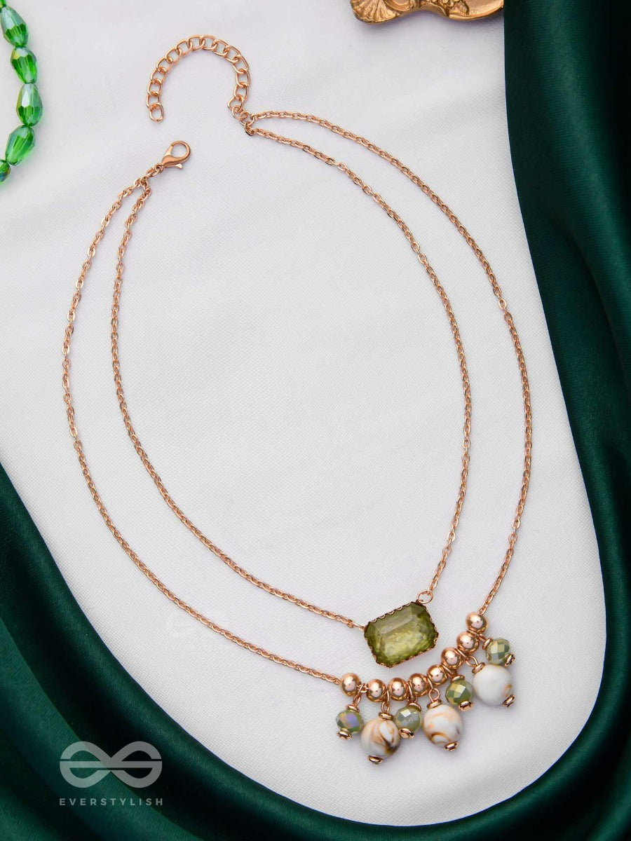 The Earthy Elegance - Green Multilayer Sandstone Neckpiece With Anti-Tarnish Coating