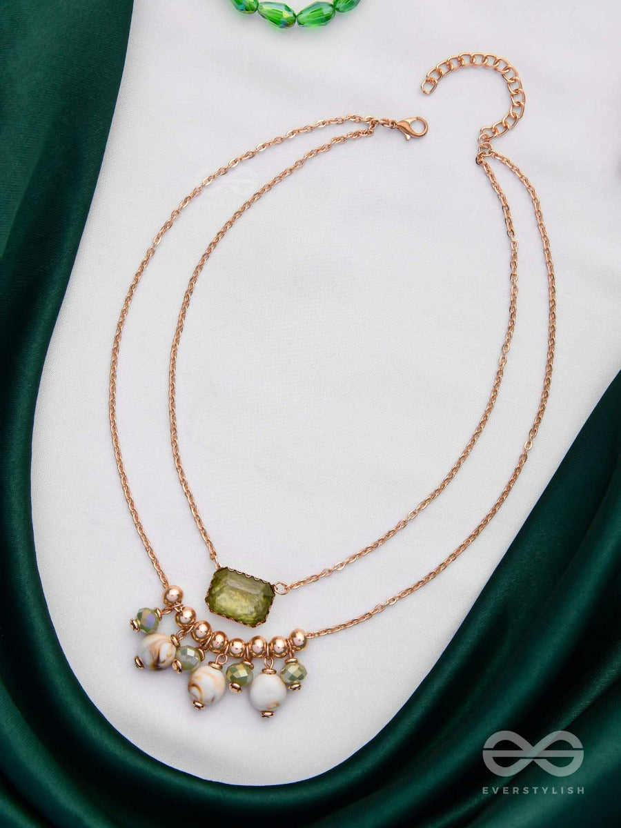 The Earthy Elegance - Green Multilayer Sandstone Neckpiece With Anti-Tarnish Coating