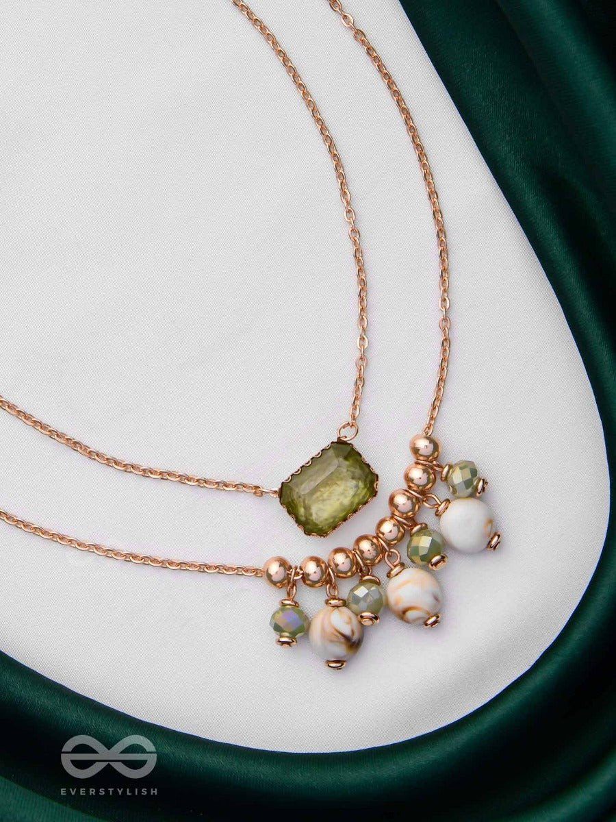 The Earthy Elegance - Green Multilayer Sandstone Neckpiece With Anti-Tarnish Coating