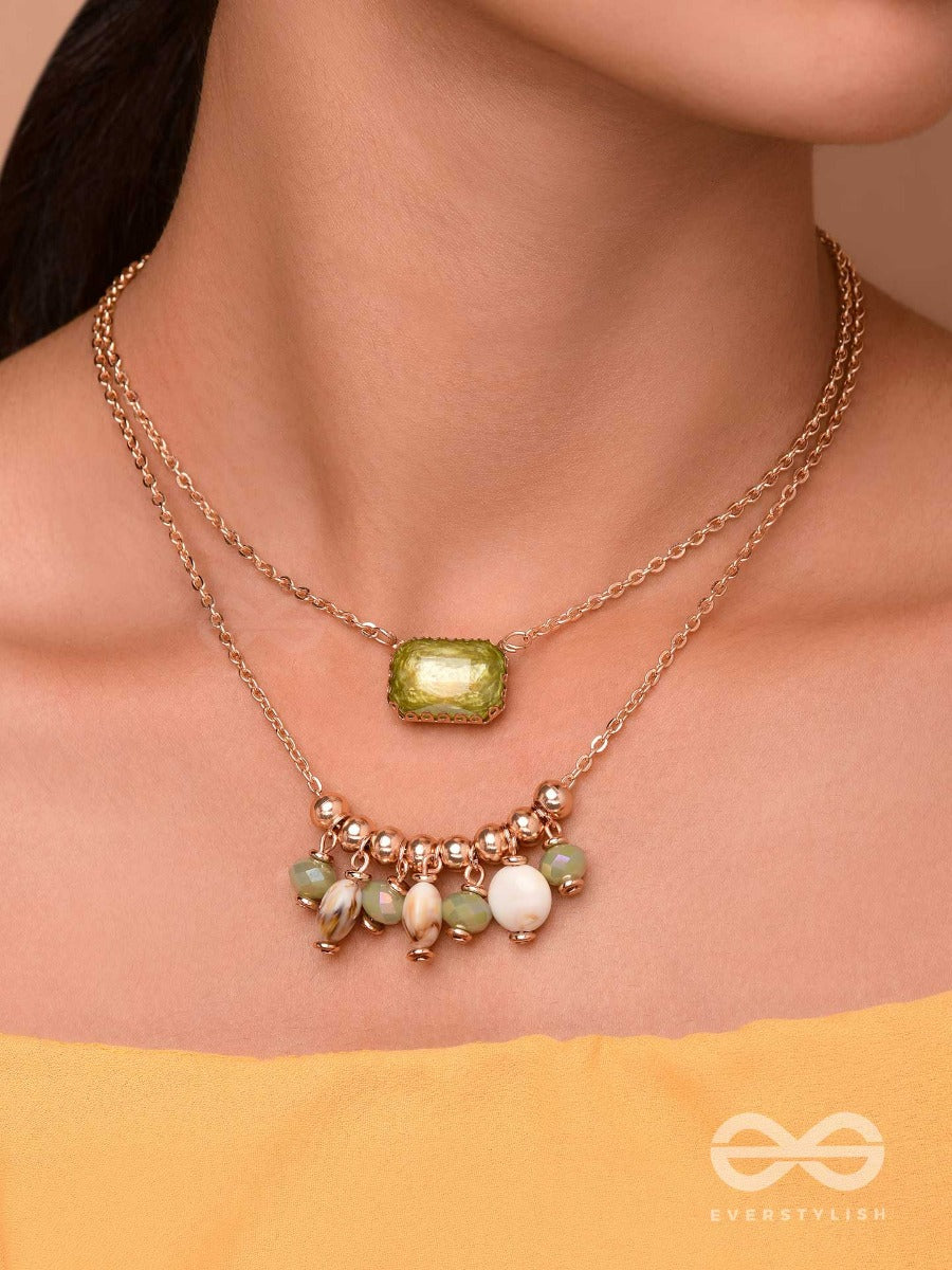 The Earthy Elegance - Green Multilayer Sandstone Neckpiece With Anti-Tarnish Coating