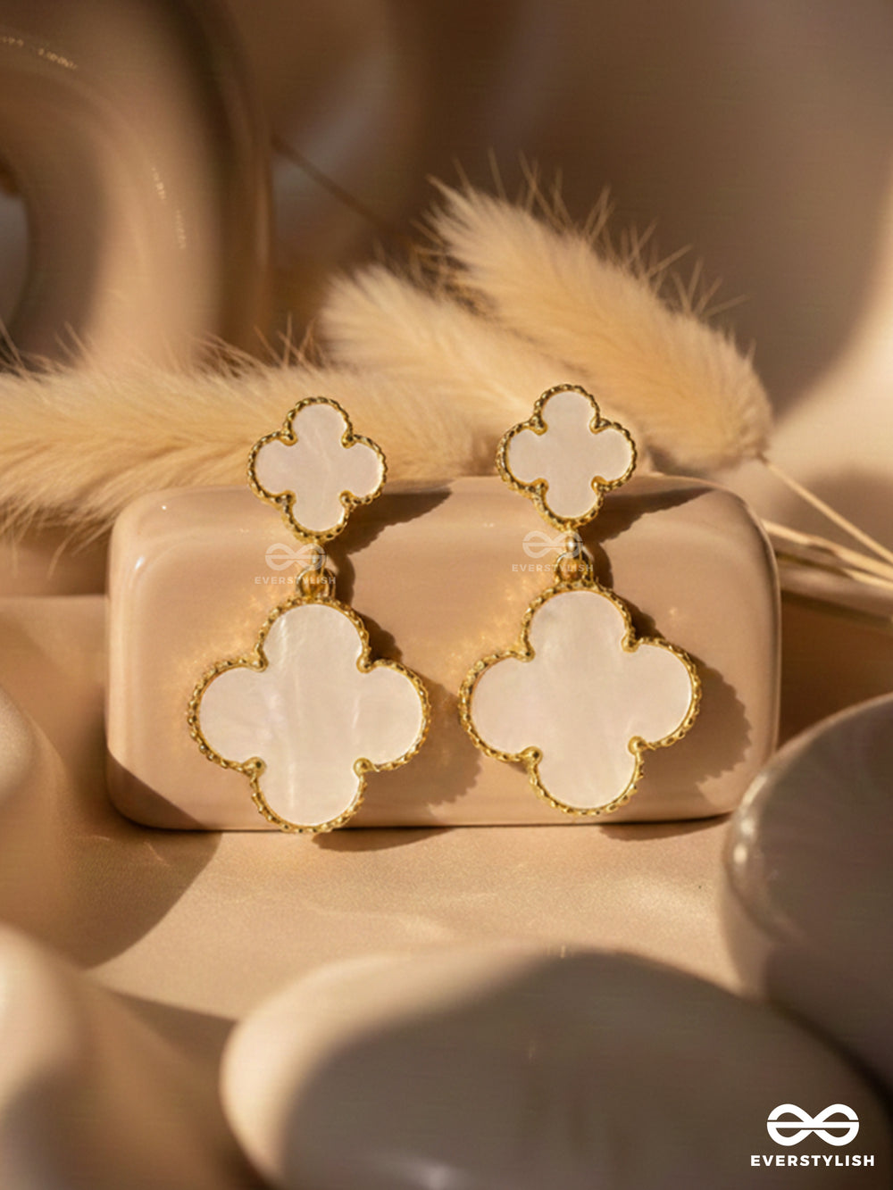 Good Luck Charm - Golden & White Drop Earrings