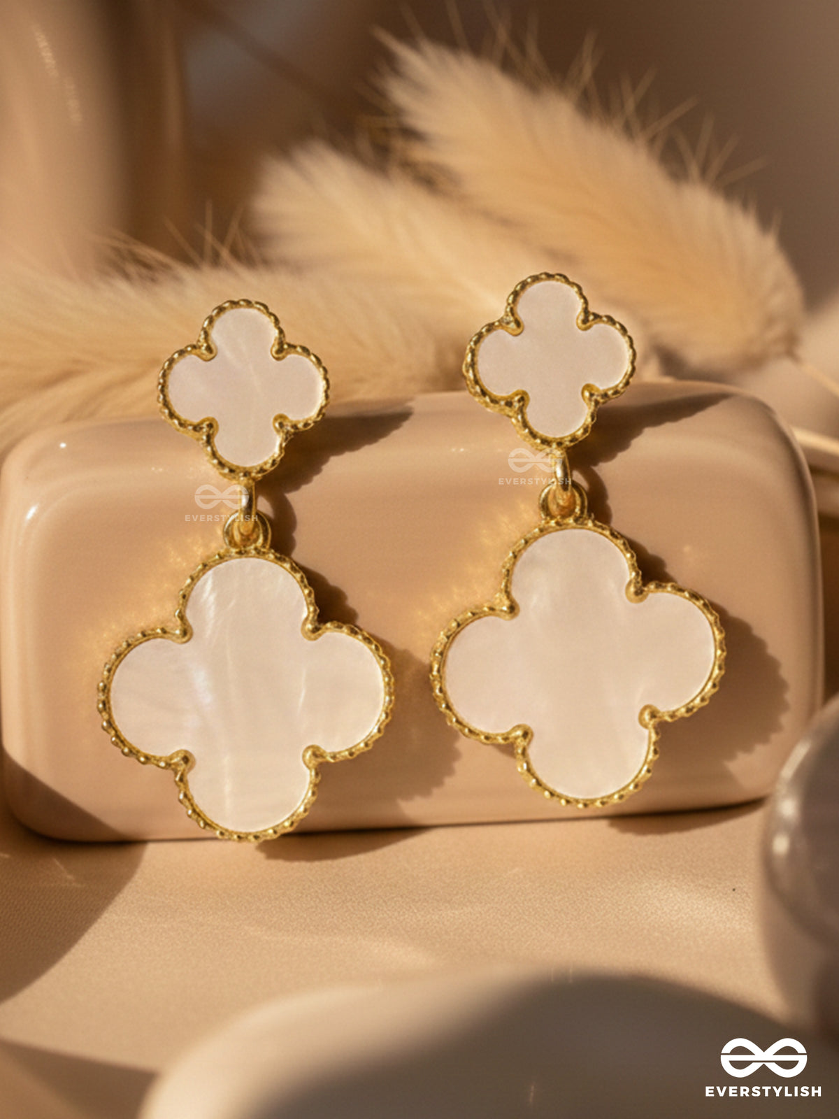 Good Luck Charm - Golden & White Drop Earrings