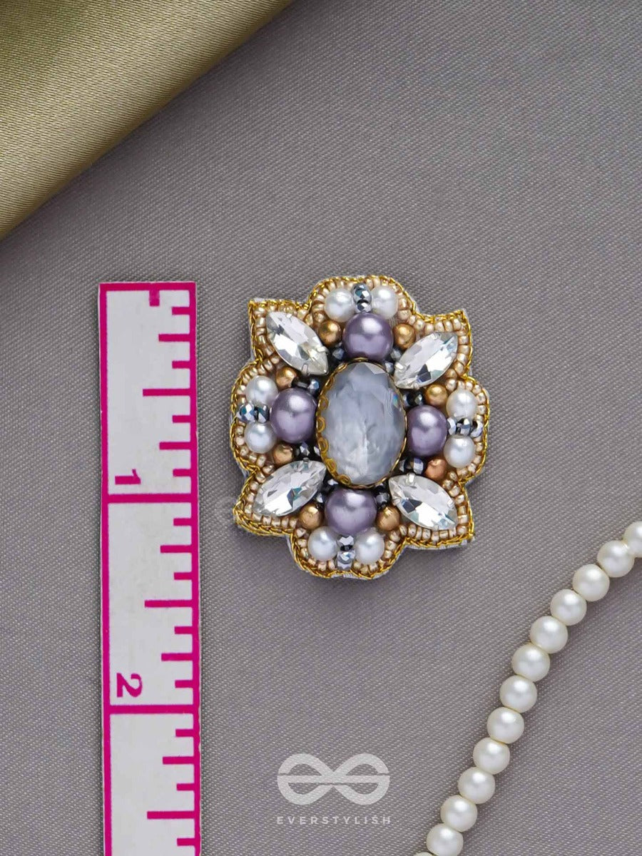 Chandravalli - The Smoky Moon - Stone, Pearls And Beads Embroidered Earrings (Gray)