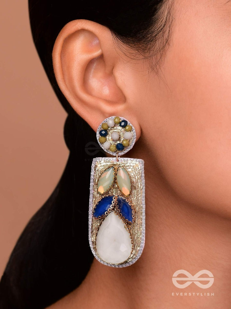 Karunika - The Misty Night - Stone And Glass Beads Embroidered Earrings (Gray)