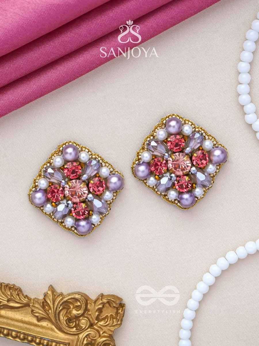 Amanita - The Humble Grace - Stone, Beads And Pearls Embroidered Stud Earrings