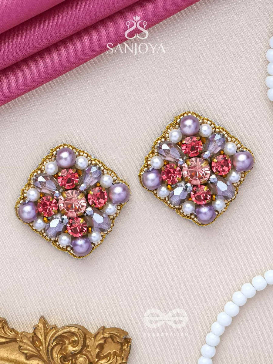 Amanita - The Humble Grace - Stone, Beads And Pearls Embroidered Stud Earrings