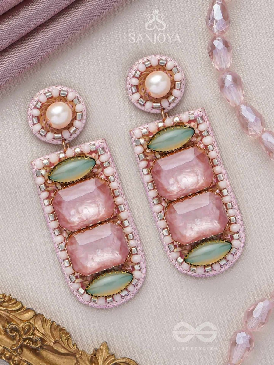 Palita - The Faded Beauty - Stones, Beads And Pearls Embroidered Earrings