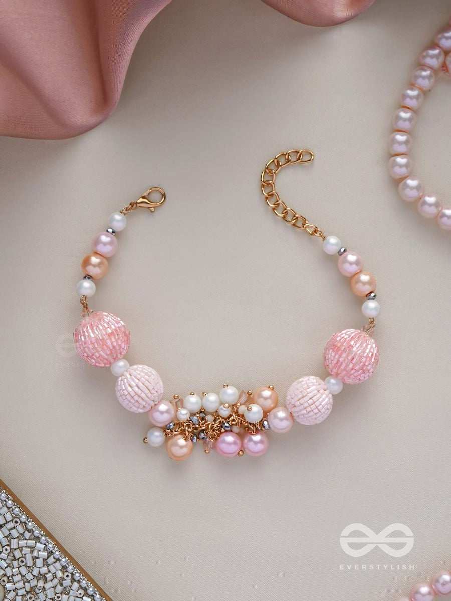 Ramneeya - The Lovely Grace - Pearls And Beads Embroidered Bracelet (Pink)