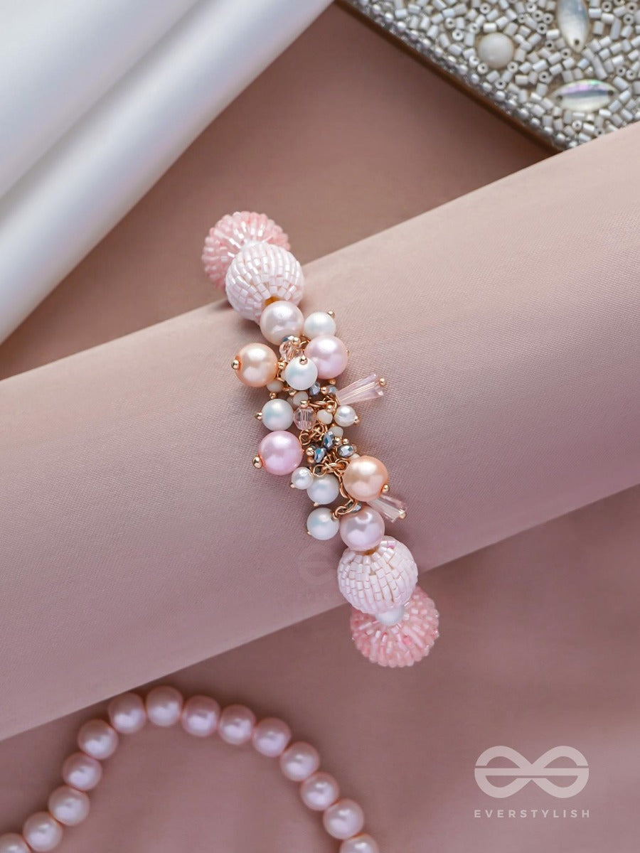 Ramneeya - The Lovely Grace - Pearls And Beads Embroidered Bracelet (Pink)