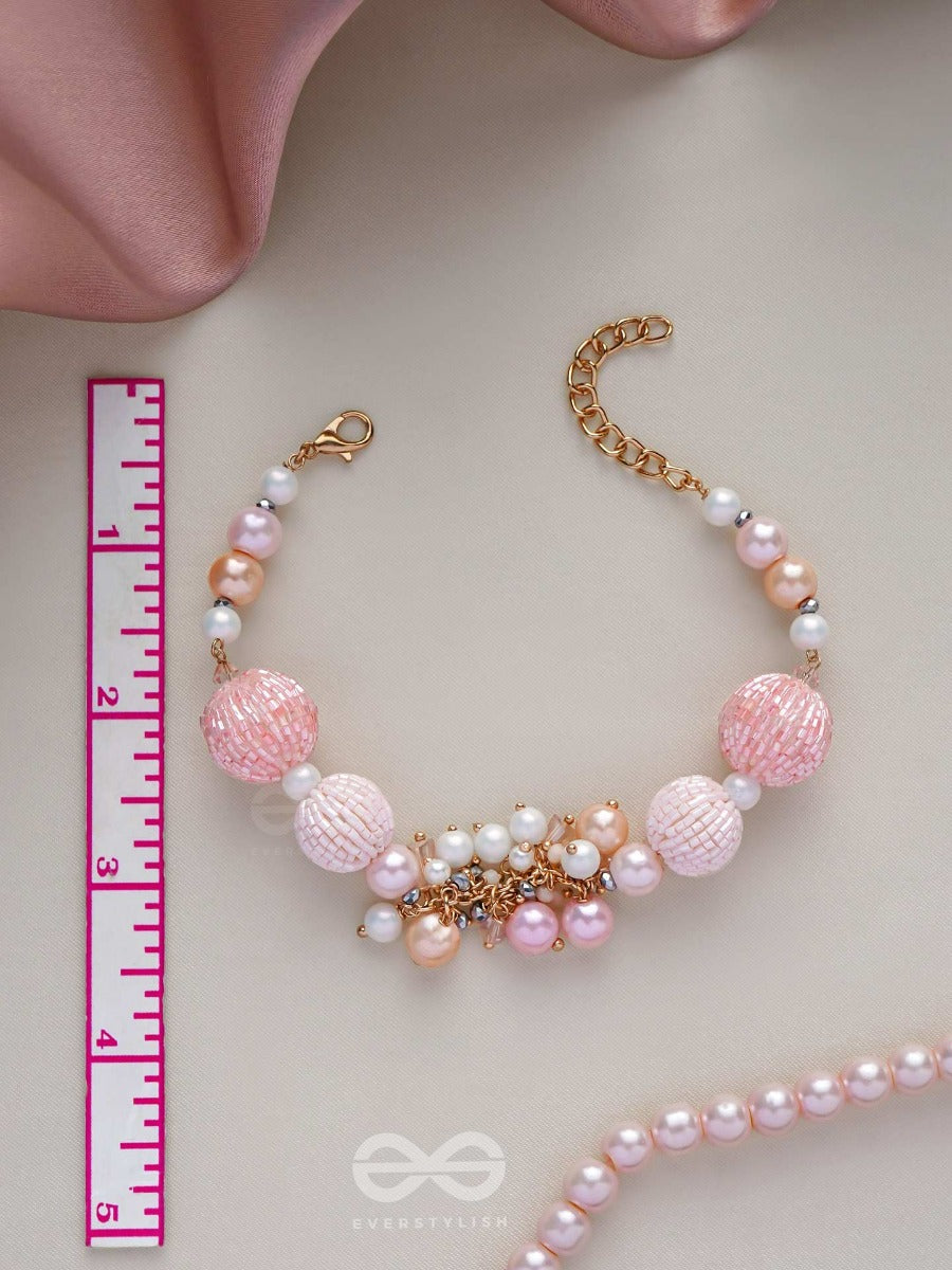 Ramneeya - The Lovely Grace - Pearls And Beads Embroidered Bracelet (Pink)