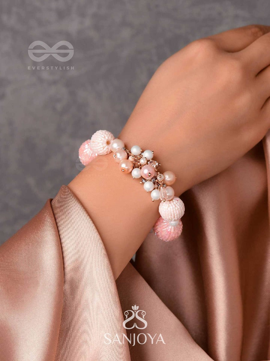 Ramneeya - The Lovely Grace - Pearls And Beads Embroidered Bracelet (Pink)