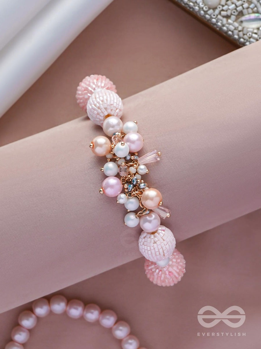 Ramneeya - The Lovely Grace - Pearls And Beads Embroidered Bracelet (Pink)