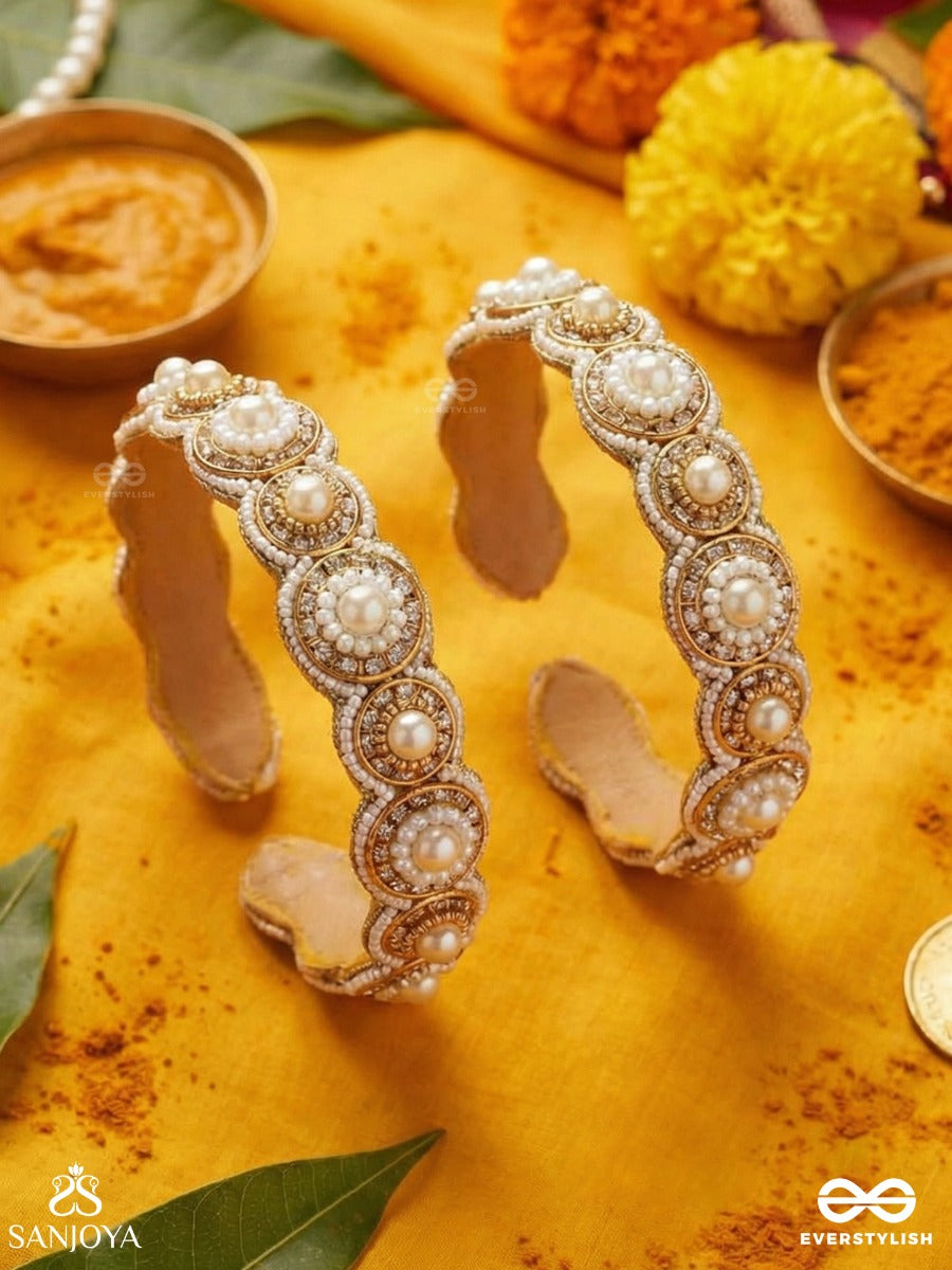 Ayudha - The Ivory Shine - Pearls And Beads Embroidered Bangles (Set Of 2)