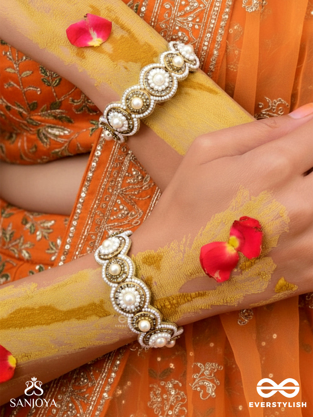 Ayudha - The Ivory Shine - Pearls And Beads Embroidered Bangles (Set Of 2)