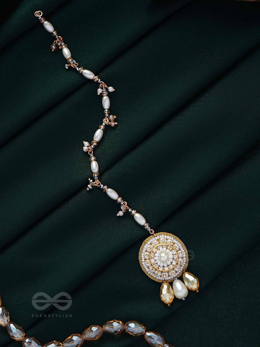 Aatipiya - A Sunny Paradise - Pearls And Glass Beads Embroidered Maangtika