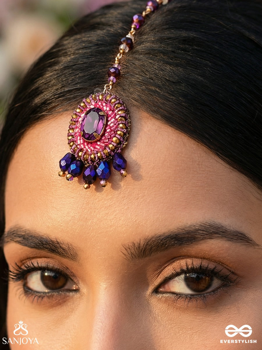 Tamasvini - The Starry Night - Stone, Cutdana And Beads Embroidered Maangtika