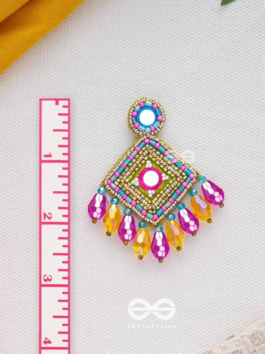 Varnarangini - Colorful Beauty - Mirror, Beads And Cut Dana Embroidered Earrings