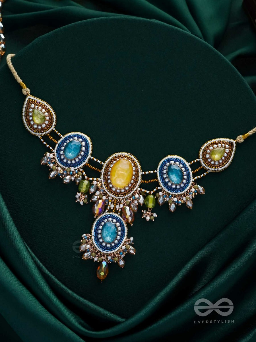 Suvibhushita - Adorned With Splendor - Stones, Glass Drops And Beads Hand Embroidered Neckpiece