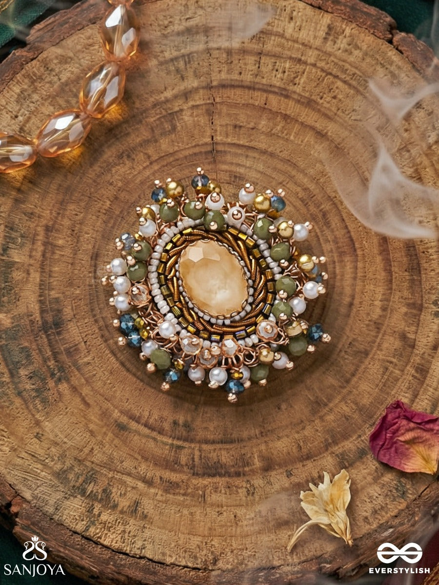 Prakhyaati - The Illuminating Crystal - Stone And Beads Embroidered Ring (Multicolor)