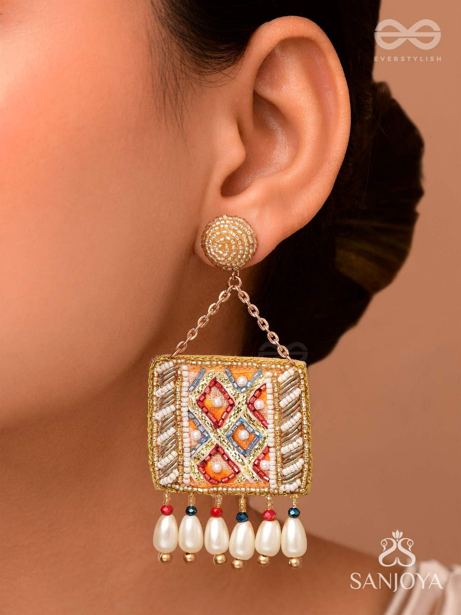 Nitamba - Golden Elegance Glimpse - Beads And Pearl Drops Embroidered Earrings