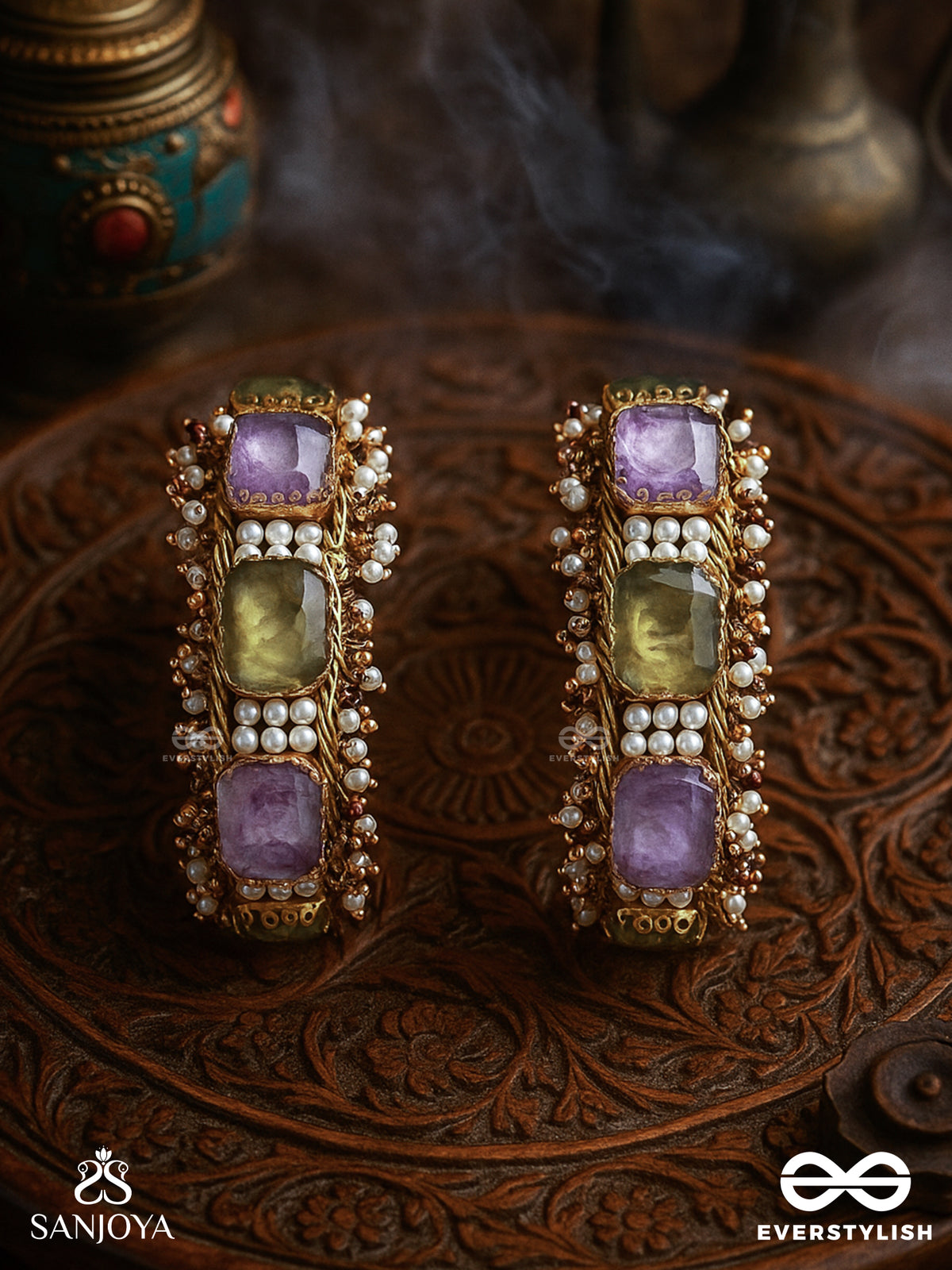 Antika - Finely Made - Stone And Beads Embroidered Bangles (Set Of 2)