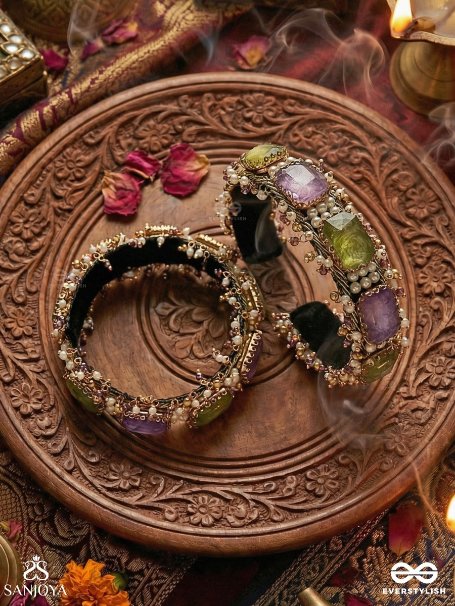 Antika - Finely Made - Stone And Beads Embroidered Bangles (Set Of 2)