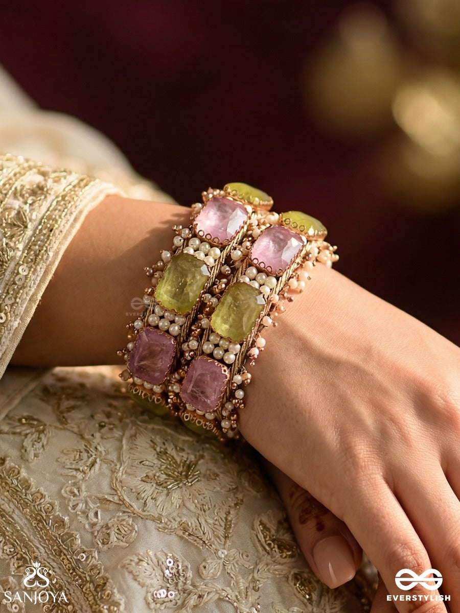 Antika - Finely Made - Stone And Beads Embroidered Bangles (Set Of 2)
