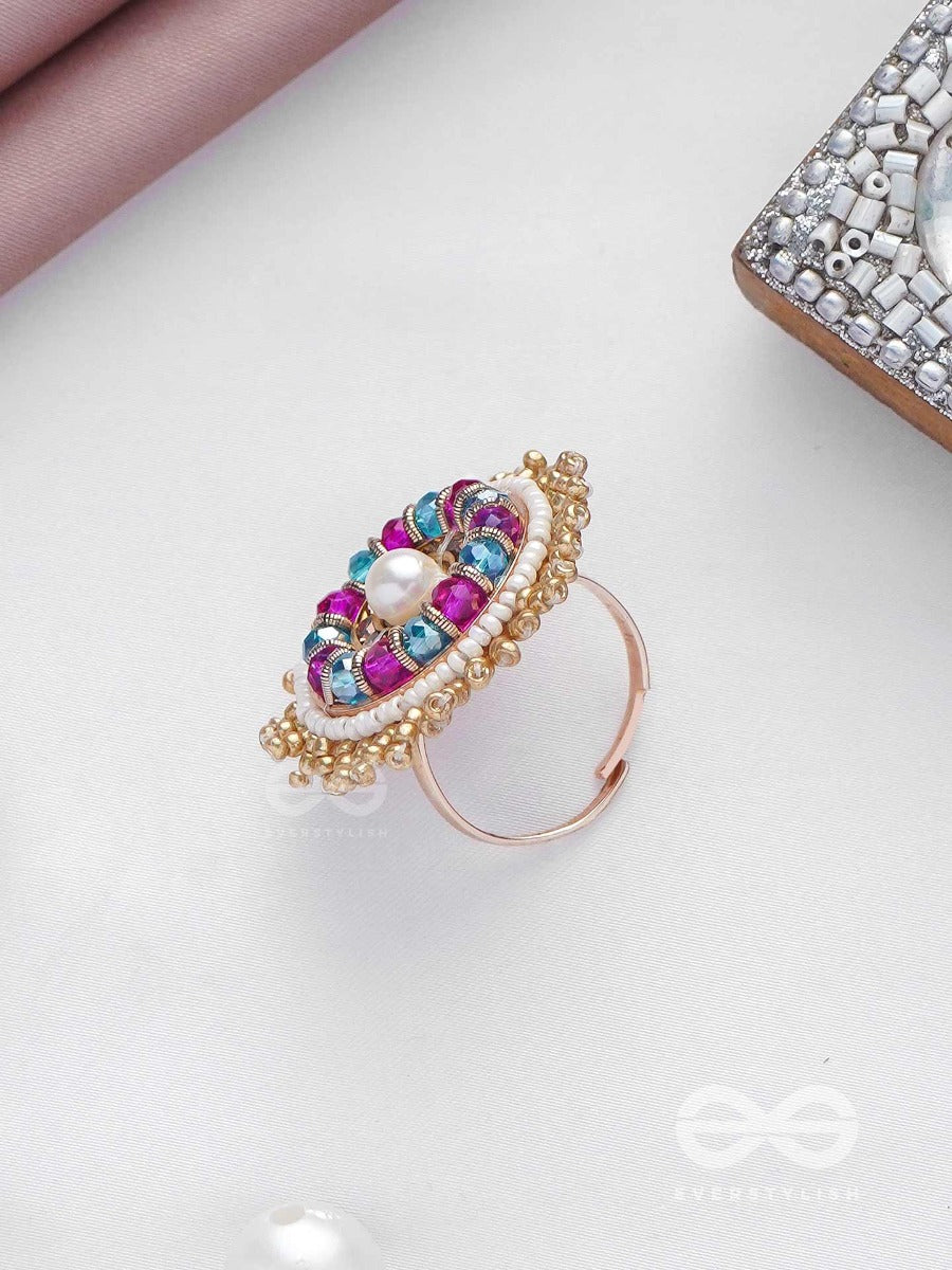 Uparati - Reflection Of Calmness - Beads And Pearls Embroidered Ring (Multicolor)