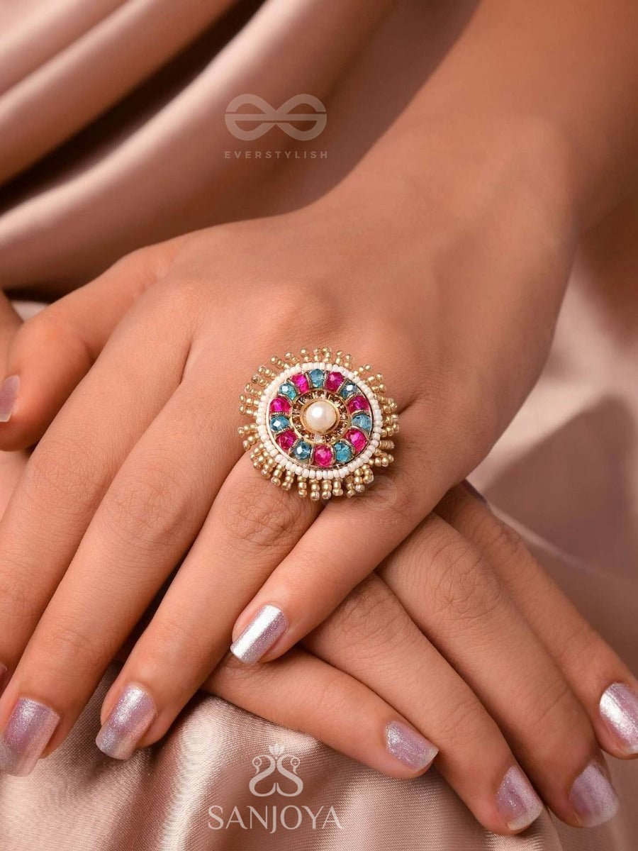 Uparati - Reflection Of Calmness - Beads And Pearls Embroidered Ring (Multicolor)