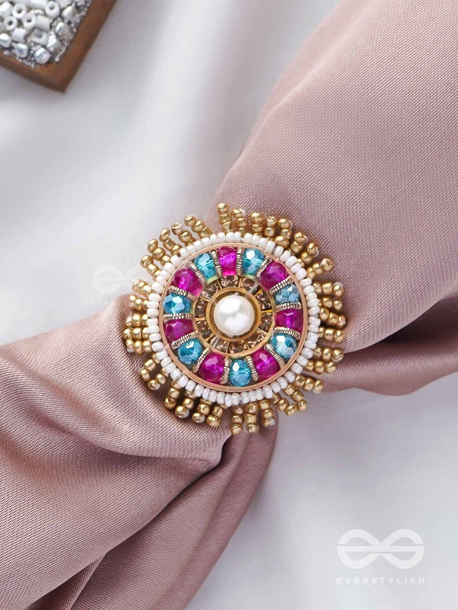 Uparati - Reflection Of Calmness - Beads And Pearls Embroidered Ring (Multicolor)
