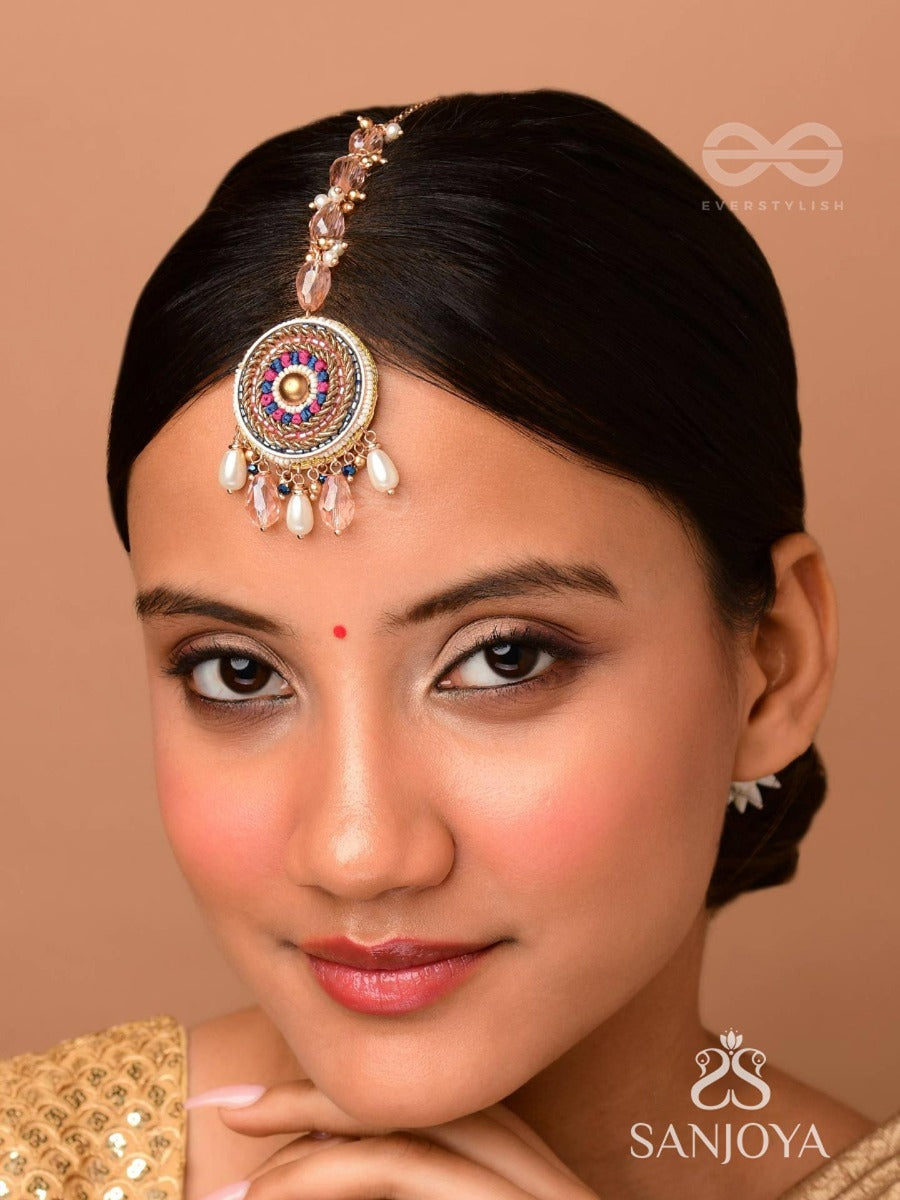 Atikopa - The Feeling Of Calmness - Beads, Cutdana And Glass Drop Embroidered Maangtika