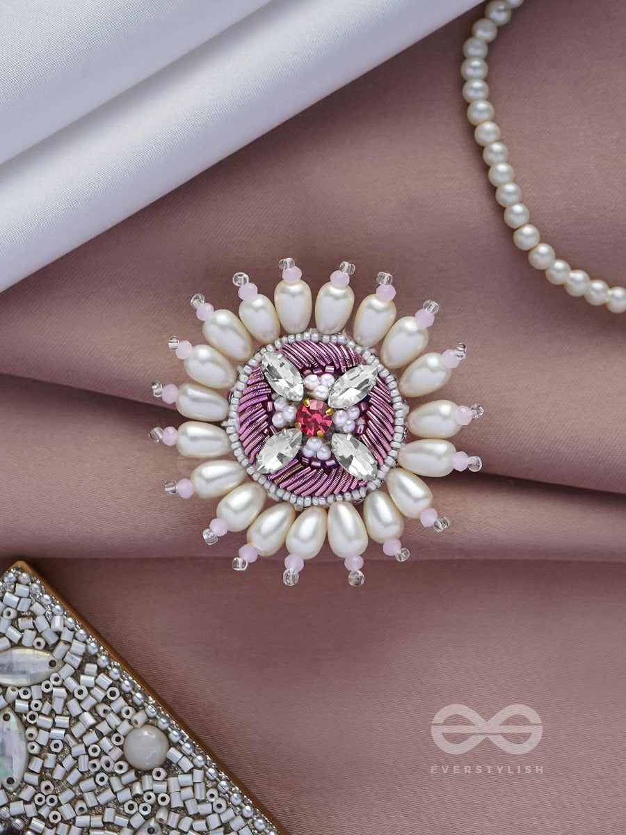 Agalita - The Floral Unveiling- Stones And Pearls Embroidered Ring (Pink & White)