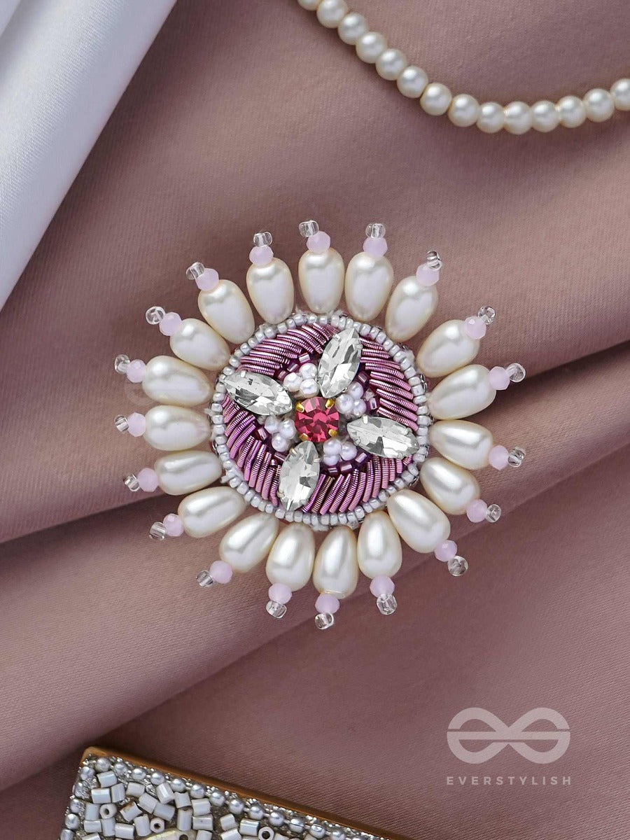 Agalita - The Floral Unveiling- Stones And Pearls Embroidered Ring (Pink & White)