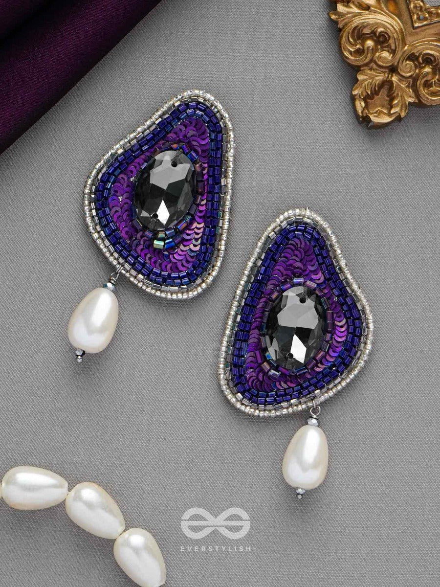 Virupata - The Free Spirited - Stone, Cut Dana, Sequins And Pearl Drop Embroidered Earrings (Purple)