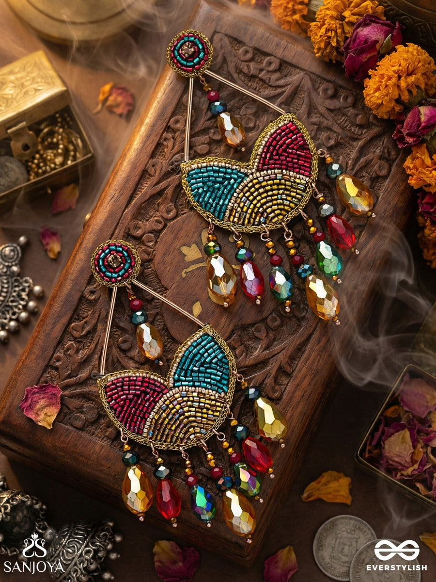 Amoha - The Mesmerising Twilight - Glass Drops, Stone, Cutdana And Beads Embroidered Earrings (Multicolor)