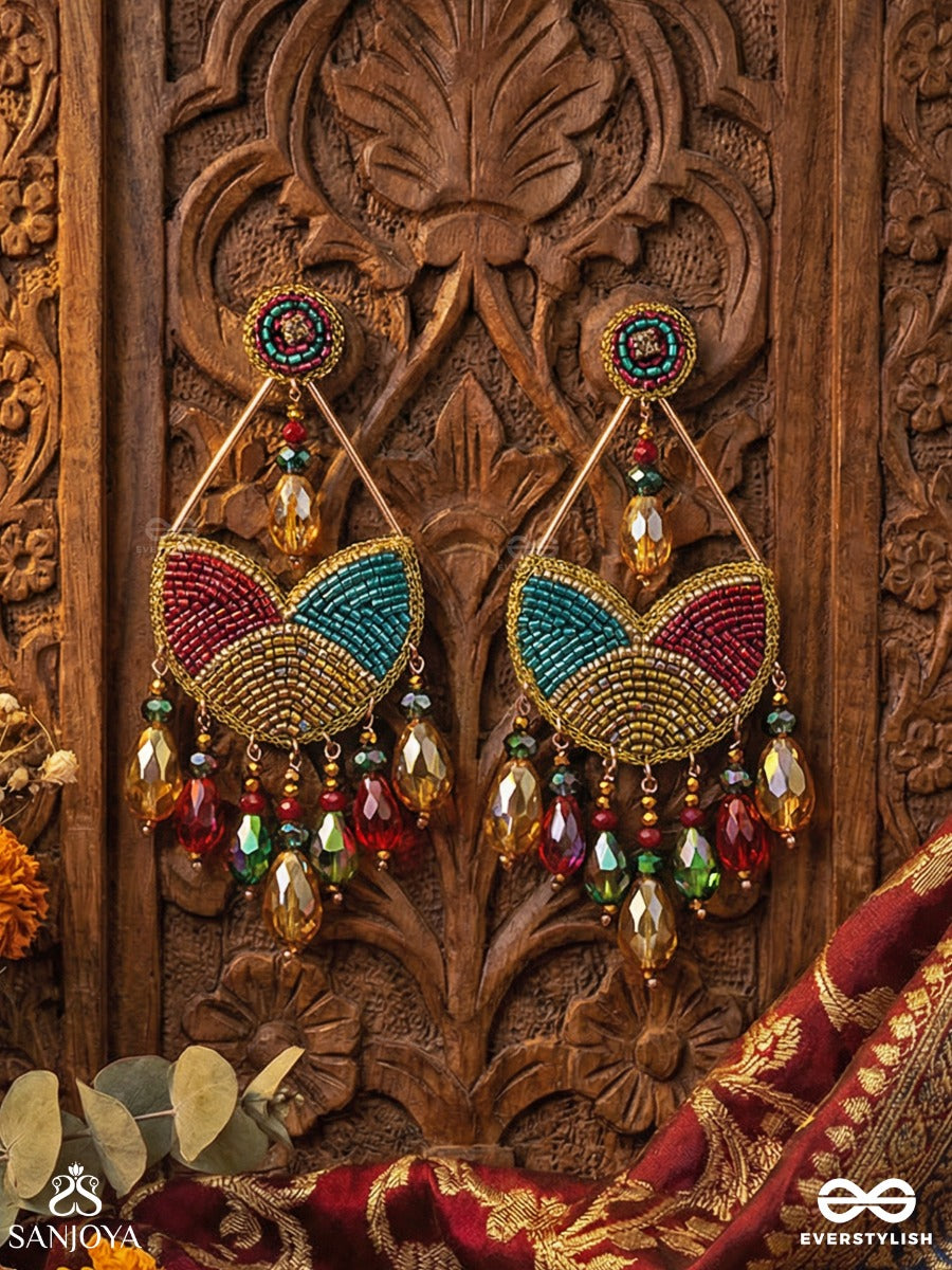 Amoha - The Mesmerising Twilight - Glass Drops, Stone, Cutdana And Beads Embroidered Earrings (Multicolor)