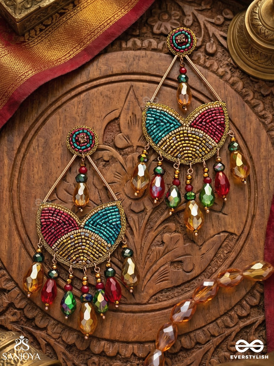 Amoha - The Mesmerising Twilight - Glass Drops, Stone, Cutdana And Beads Embroidered Earrings (Multicolor)