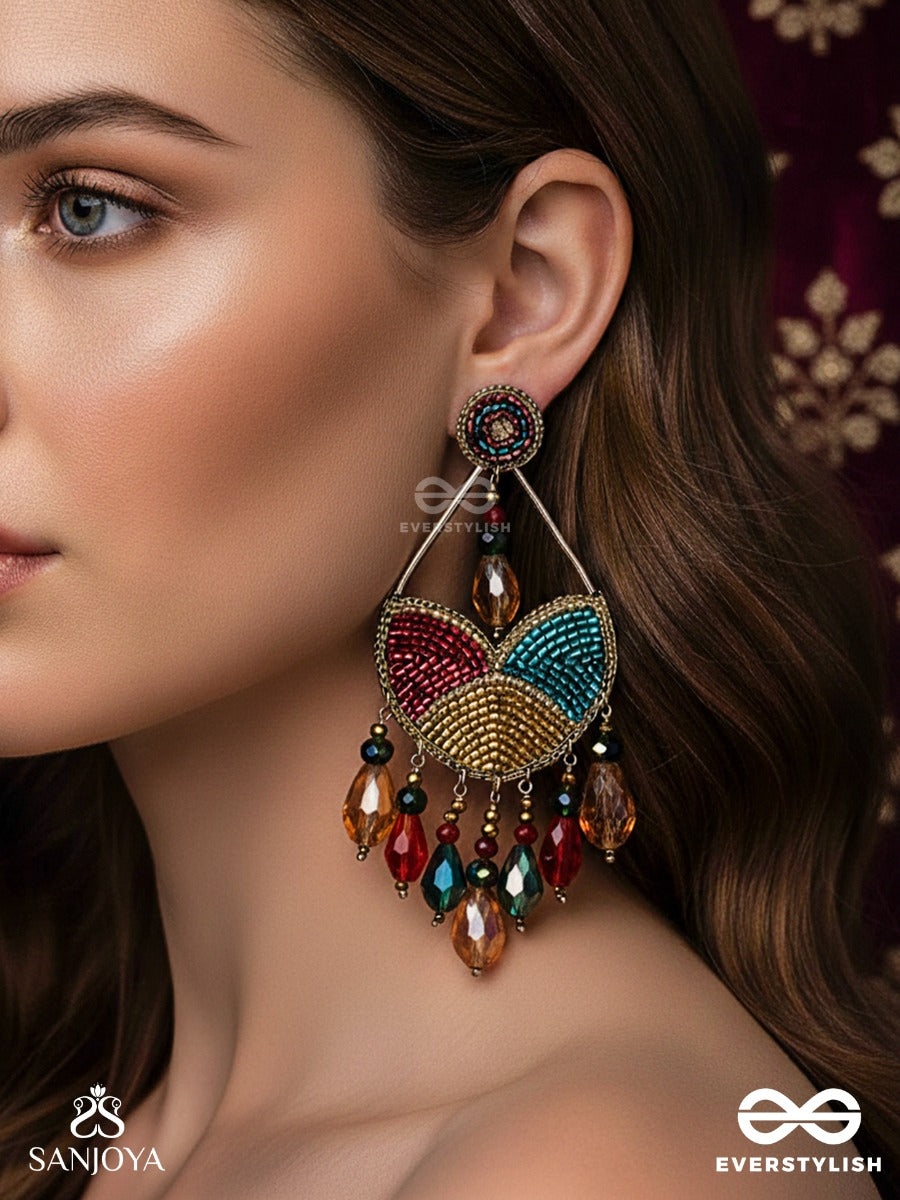 Amoha - The Mesmerising Twilight - Glass Drops, Stone, Cutdana And Beads Embroidered Earrings (Multicolor)