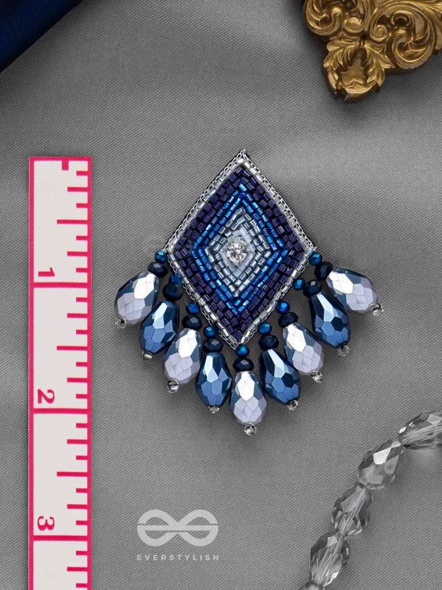 Yasas - The Illuminated Fame- Stone, Cut Dana And Glass Drops Embroidered Earrings (Blue)