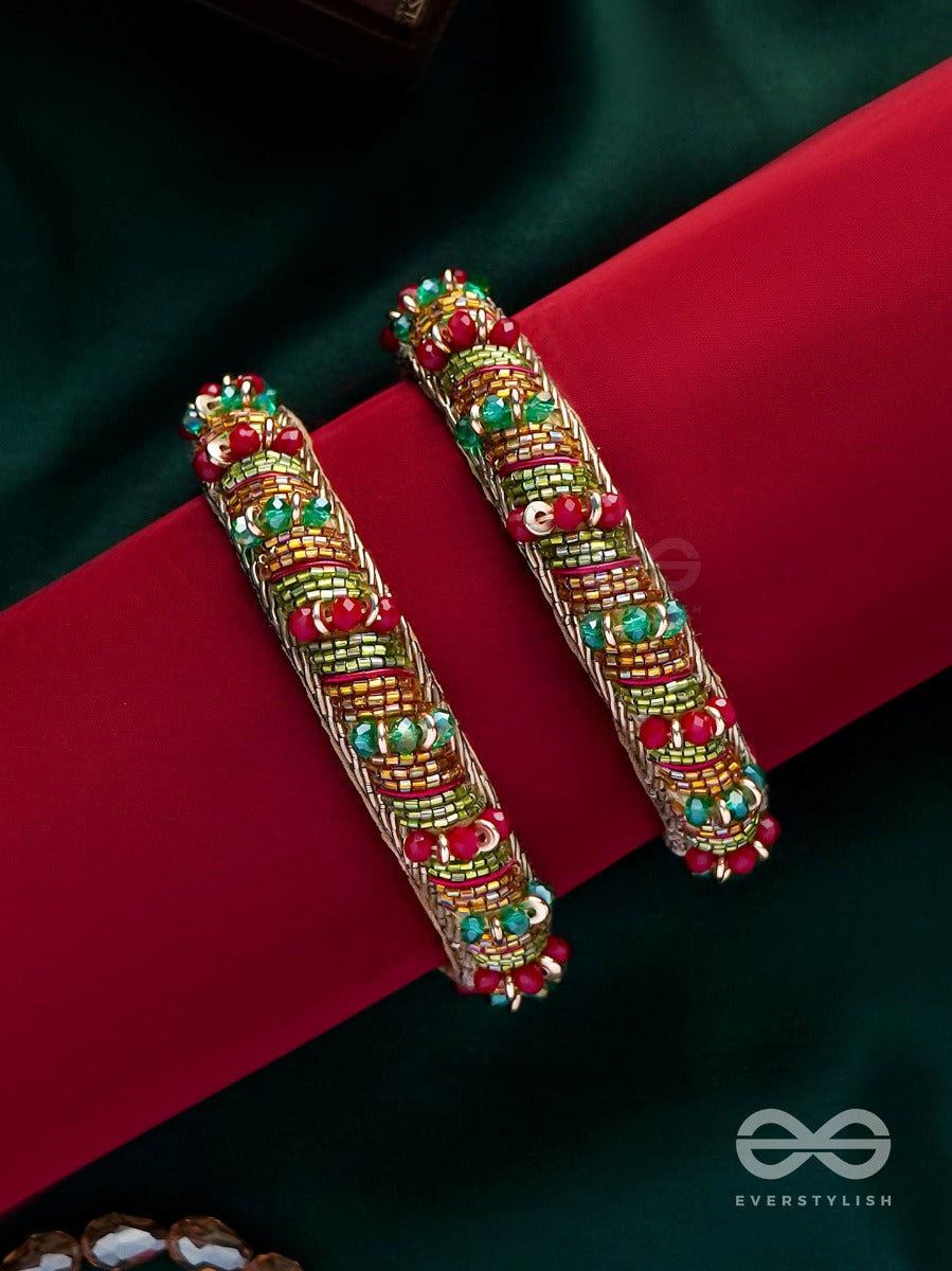 Rudhira - The Red Beauty - Cutdana And Beads Embroidered Bangles (Set Of 2)