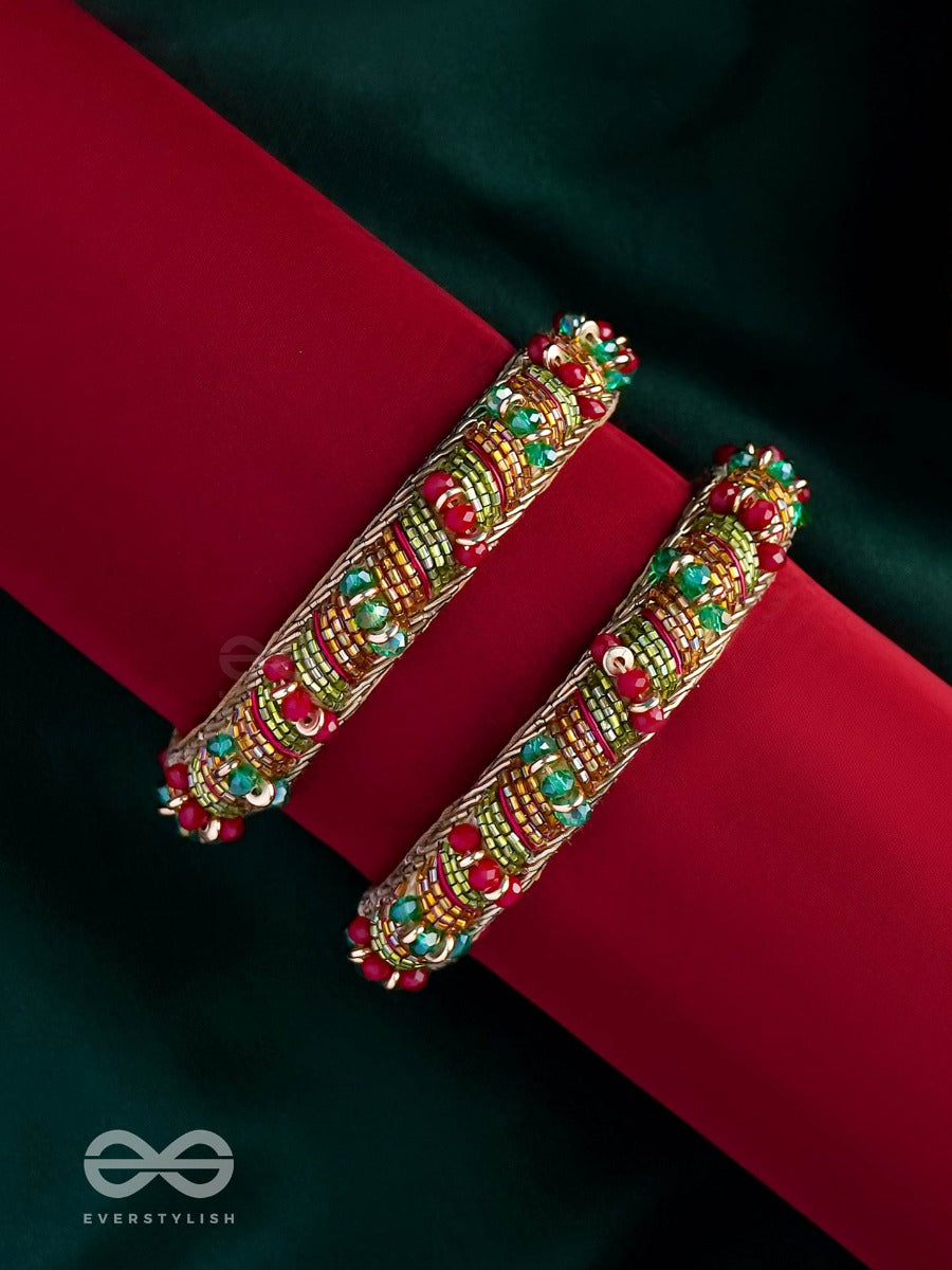 Rudhira - The Red Beauty - Cutdana And Beads Embroidered Bangles (Set Of 2)
