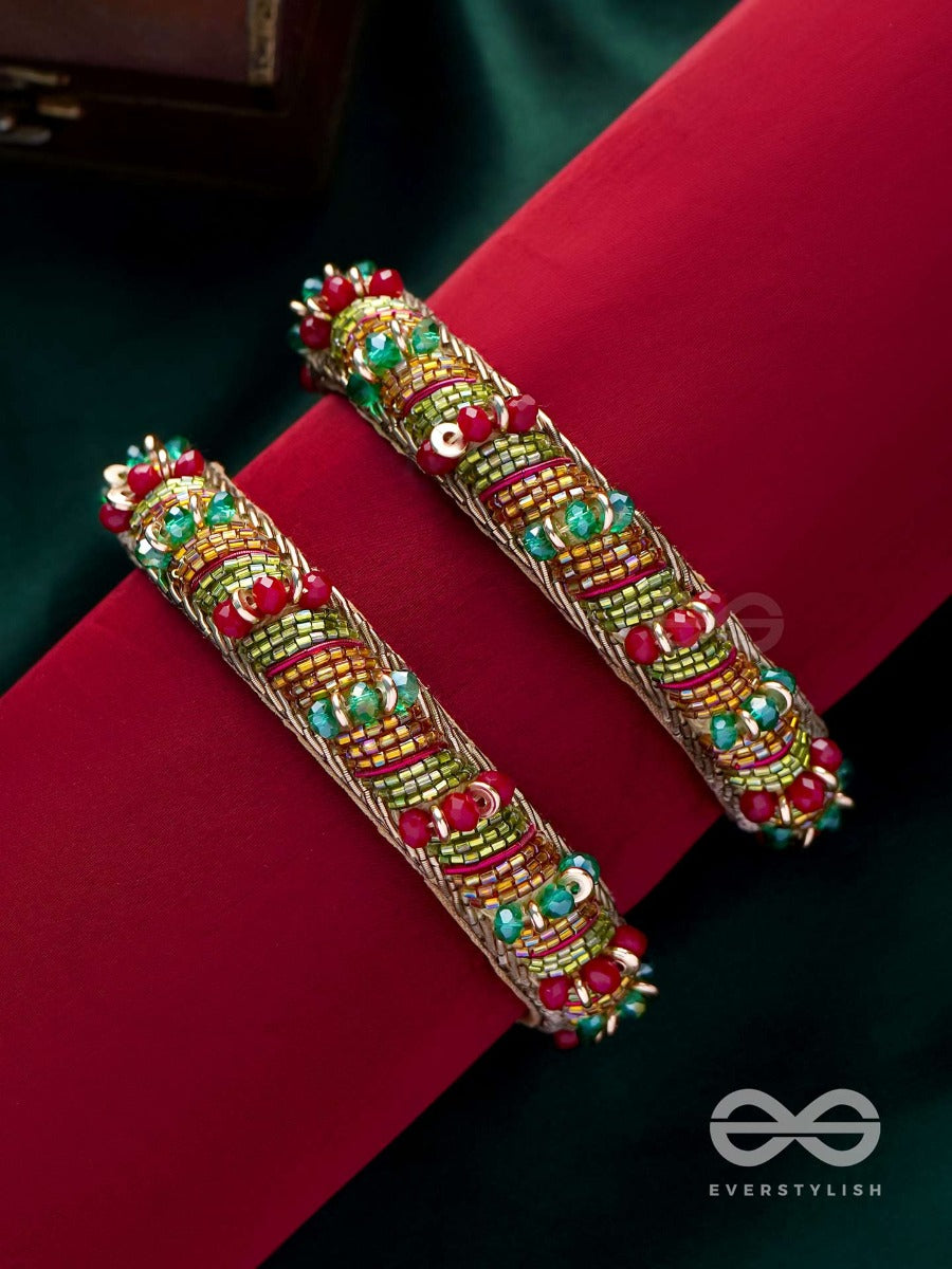 Rudhira - The Red Beauty - Cutdana And Beads Embroidered Bangles (Set Of 2)