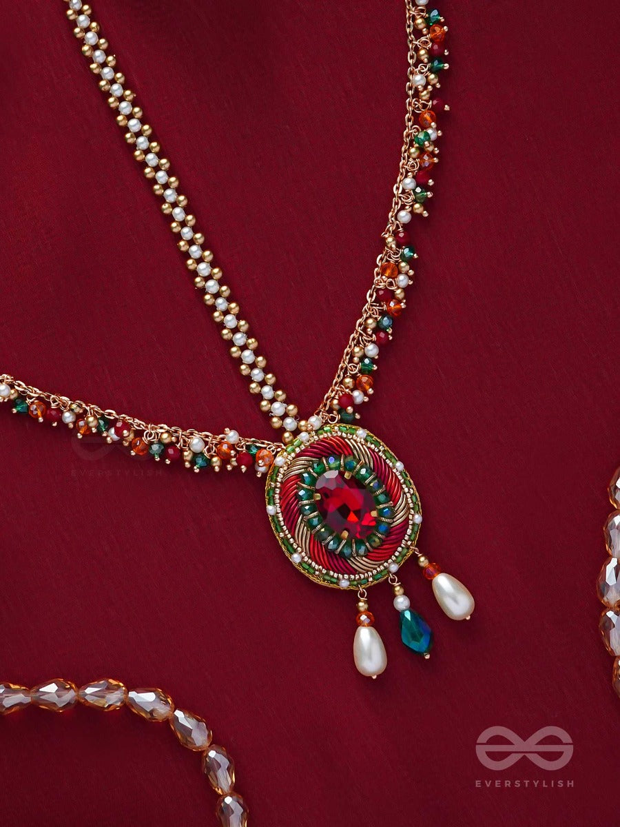 Madhuvardha - A Red Cloud - Stone And Beads Embroidered Maangtika
